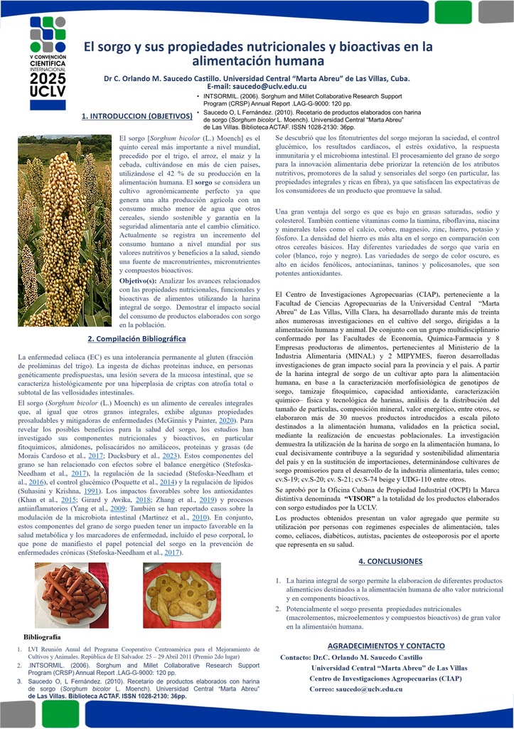 El sorgo y sus propiedades nutricionales y bioactivas en la alimentación humana