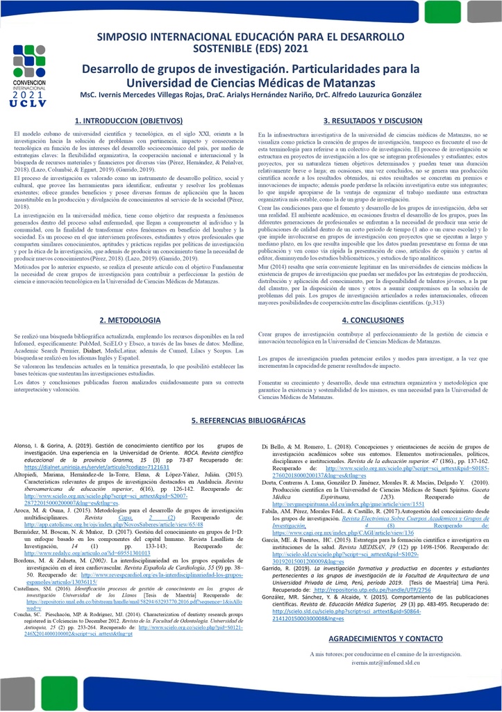 Desarrollo de grupos de investigación. Particularidades para la Universidad de Ciencias Médicas de Matanzas