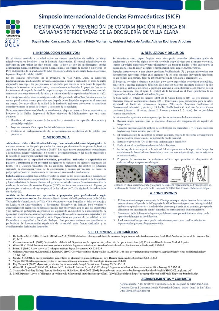 IDENTIFICATION AND PREVENTION OF FUNGAL CONTAMINATION IN REFRIGERATED CHAMBERS OF THE DRUGSTORE OF VILLA CLARA.