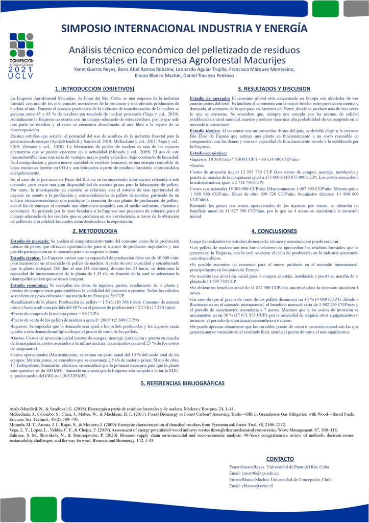 Análisis técnico económico del pelletizado de residuos forestales en la Empresa Agroforestal Macurijes