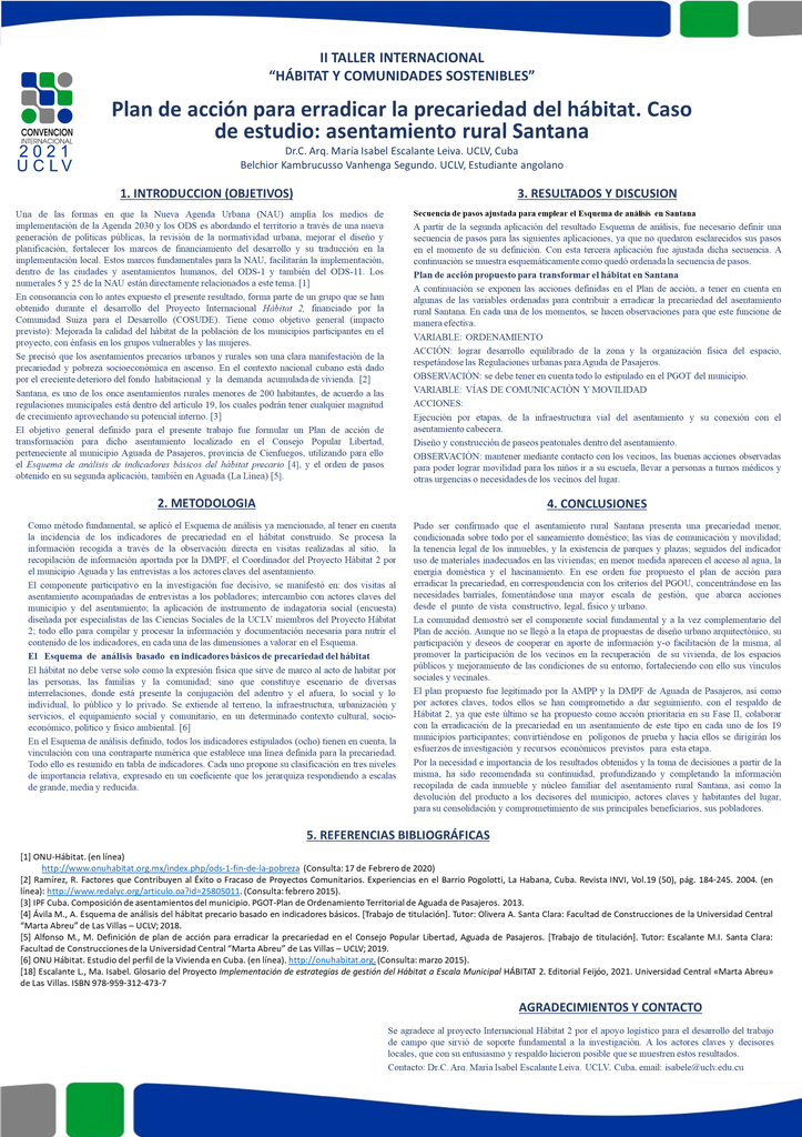 Action plan to eradicate the precariousness of the habitat. Study Case: rural settlement Santana