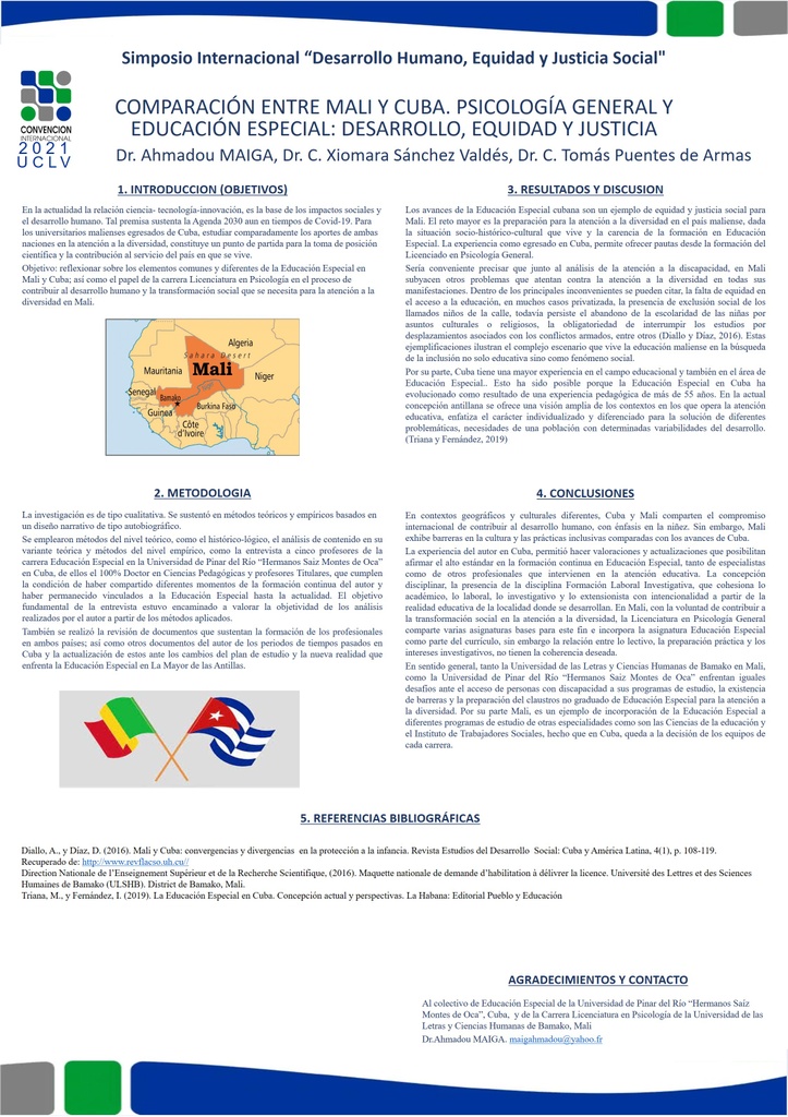Comparación entre Mali y Cuba. Psicología General y Educación Especial: desarrollo, equidad y justicia