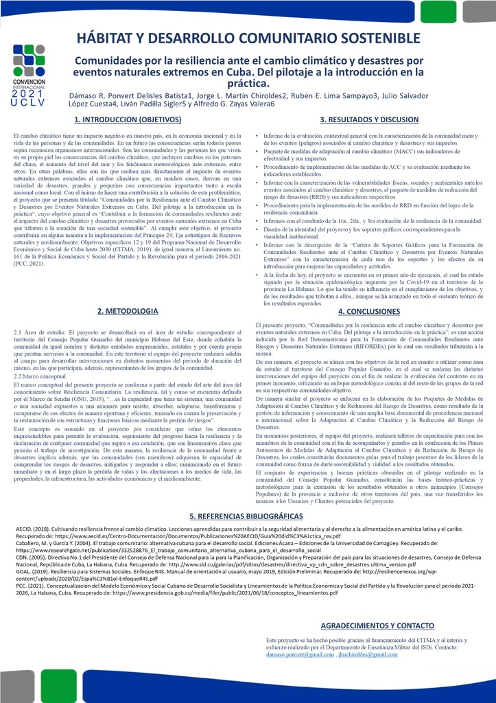 Comunidades por la resiliencia ante el cambio climático y desastres  por eventos naturales extremos en Cuba.  Del pilotaje a la introducción en la práctica.