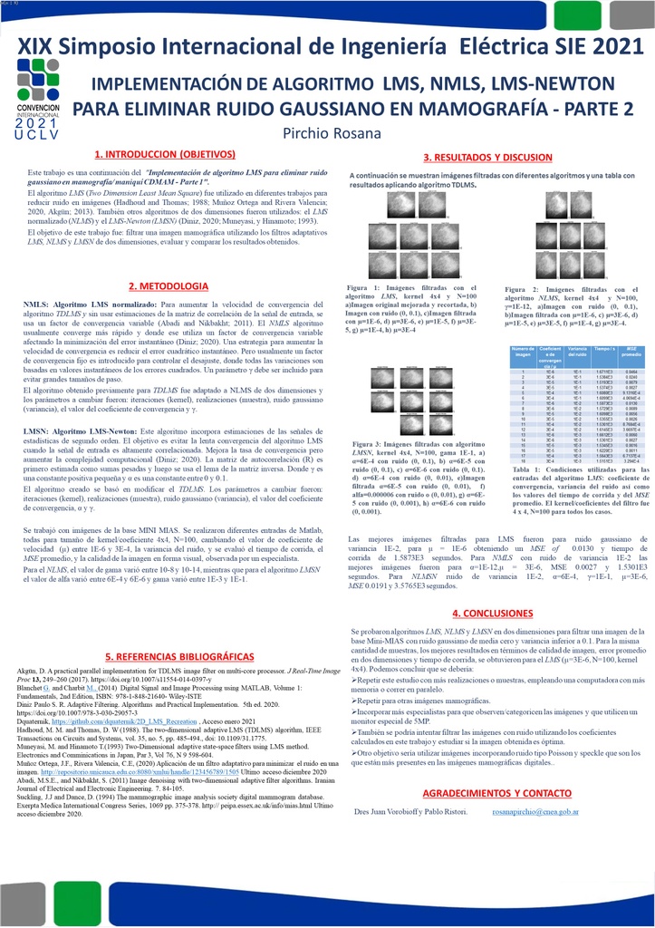 Algorithm implementation LMS, NMLS and LMS-Newton to eliminate Gaussian noise in mammographic image