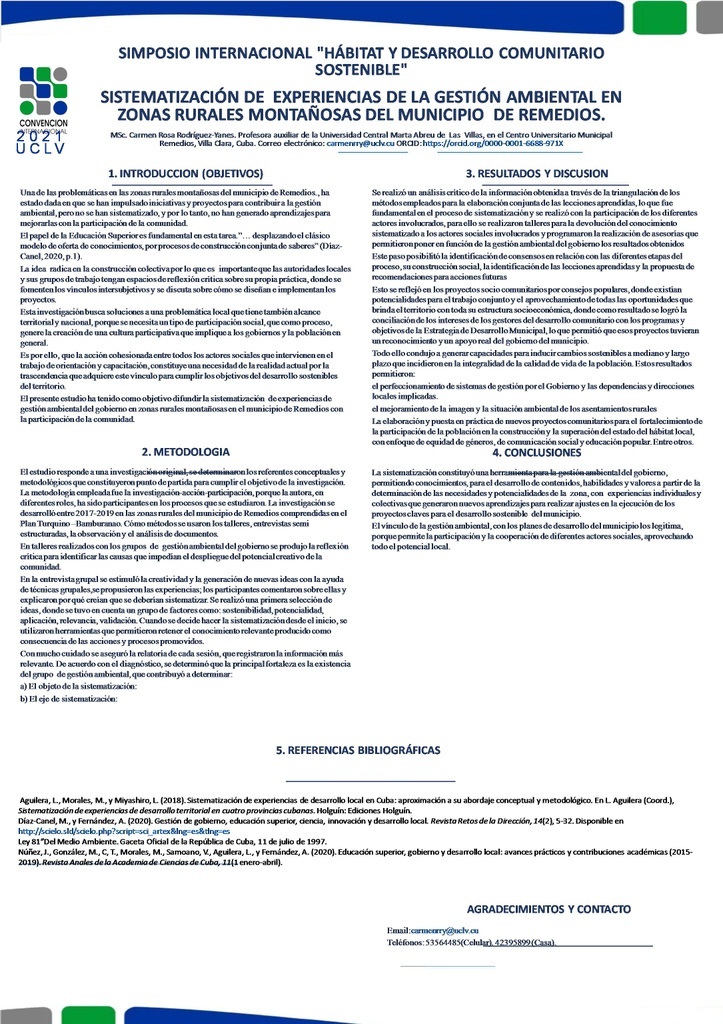 SYSTEMATIZATION OF ENVIRONMENTAL MANAGEMENT EXPERIENCES IN RURAL MOUNTAIN AREAS OF THE MUNICIPALITY OF REMEDIOS.