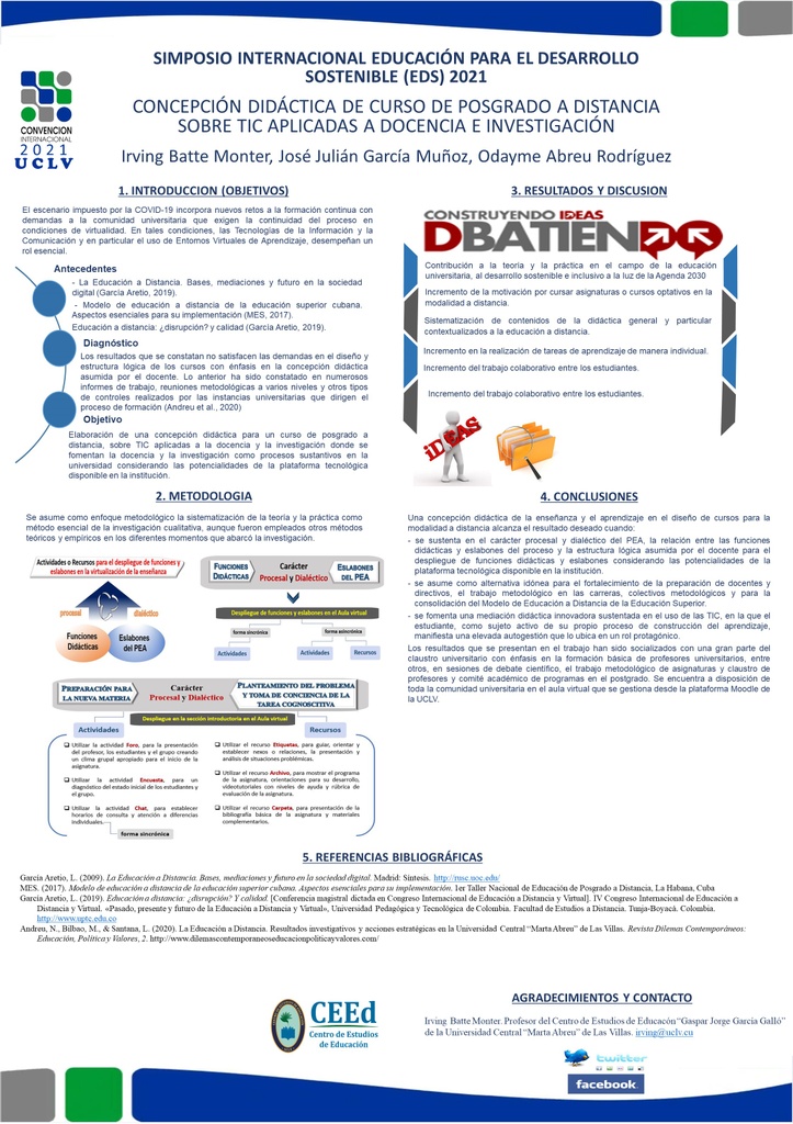 Didactic conception of a distance postgraduate course on TIC applied to teaching and investigation