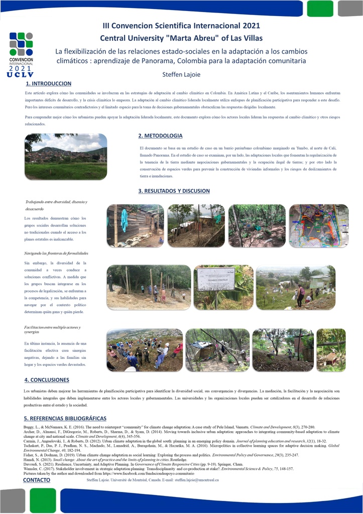 La flexibilisación de las relaciones estado-sociales en la adaptación a los cambios climáticos : aprendizaje de Panorama, Colombia para la adaptación comunitaria