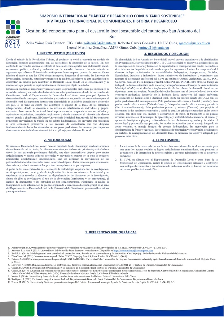 Gestion del conocimiento para el desarrollo local sostenible del municipio San Antonio del Sur