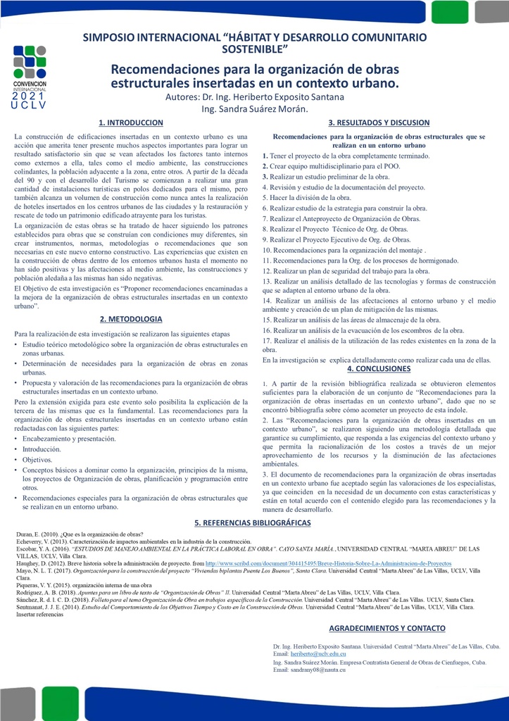 Recomendaciones para la organización de obras estructurales insertadas en un contexto urbano.