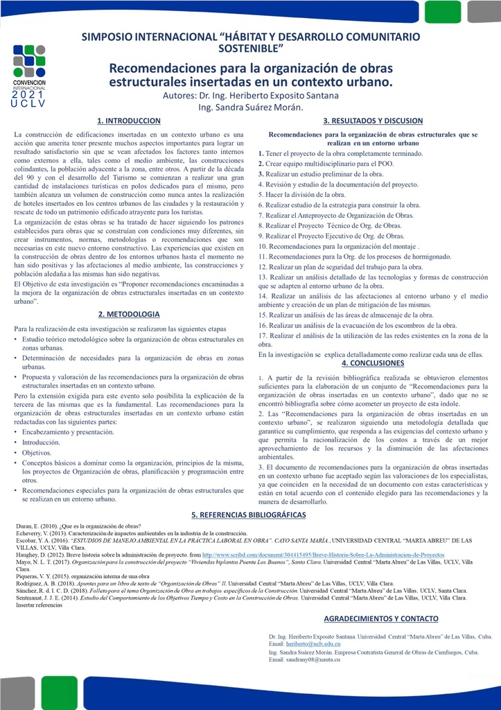 Recomendaciones para la organización de obras estructurales insertadas en un contexto urbano.