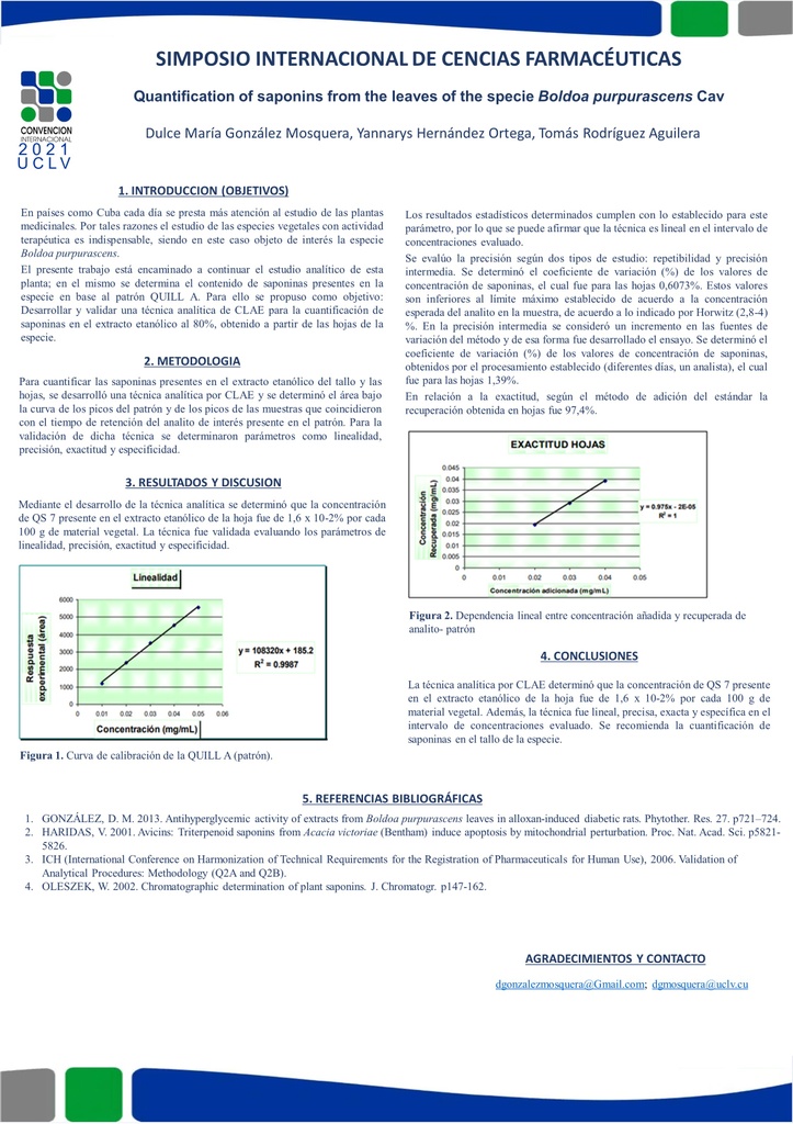 Quantification of saponins from the leaves of specie Boldoa purpurascens