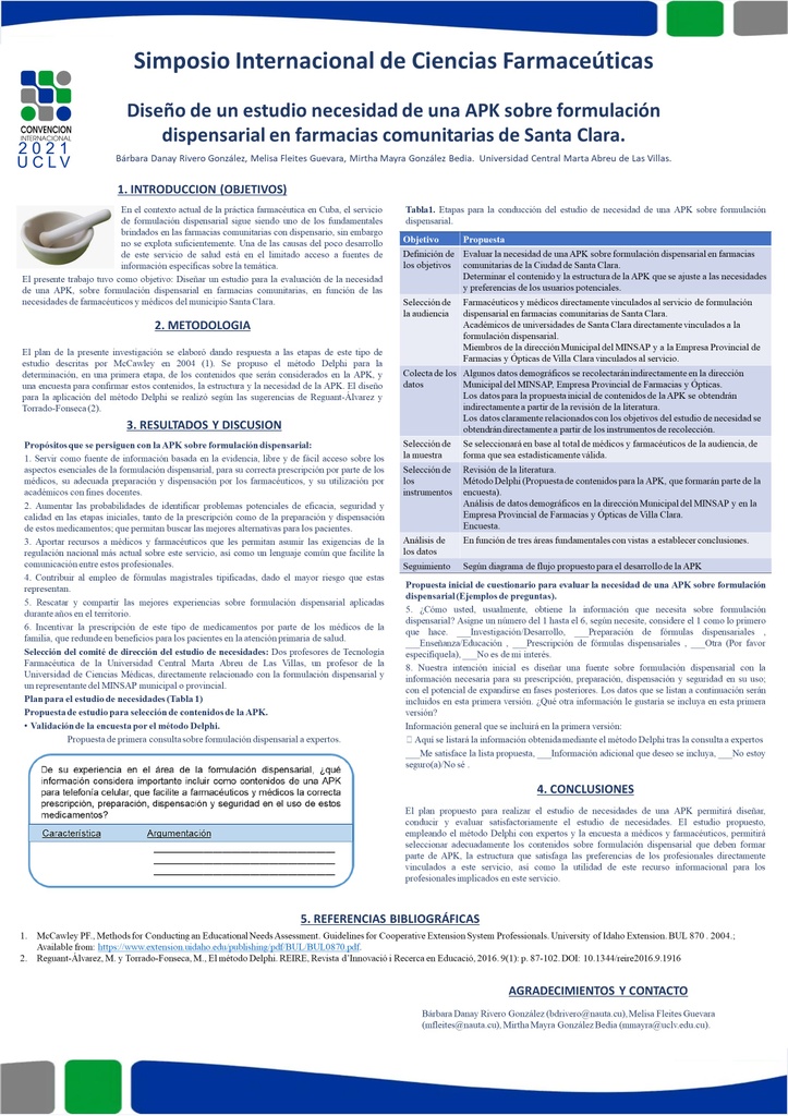 Diseño de un estudio necesidad de una APK sobre formulación dispensarial en farmacias comunitarias de Santa Clara