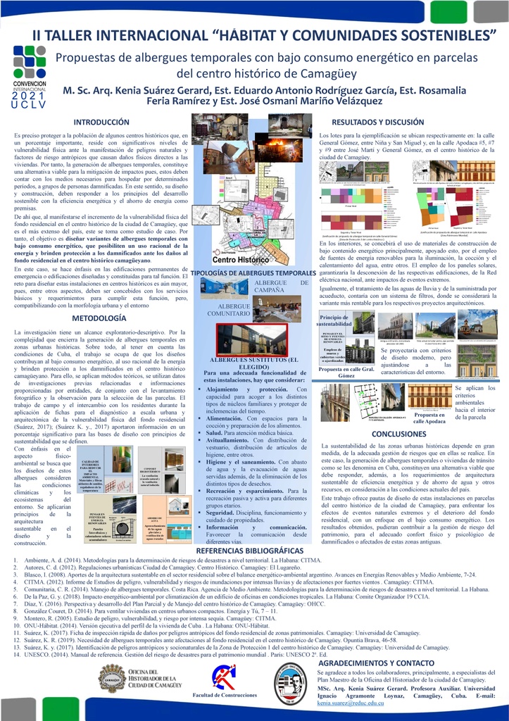 Propuestas de albergues temporales con bajo consumo energético en parcelas del centro histórico de Camagüey