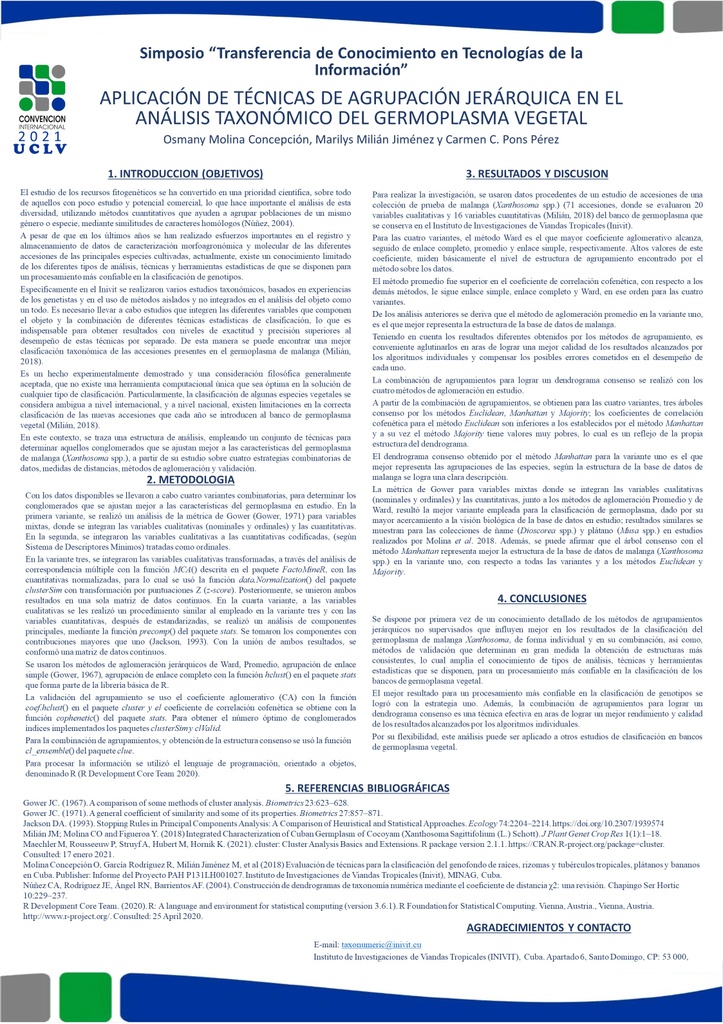 Aplicación de técnicas de agrupación jerárquica en el análisis taxonómico del germoplasma vegetal