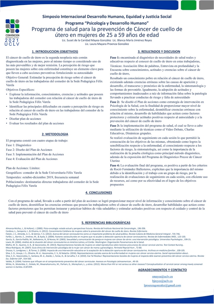 Programa de salud para la prevención del Cáncer de Cuello de útero en trabajadoras de 25 a 59 años.