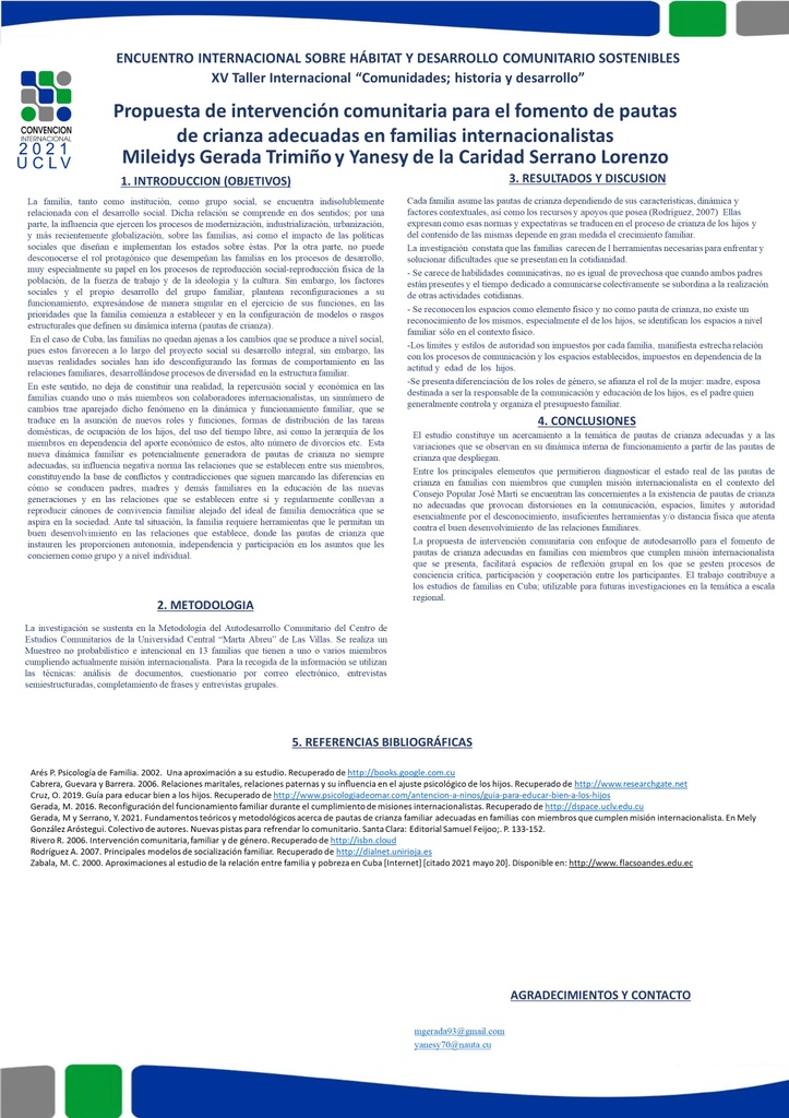 Proposal of community intervention for the promotion of adequate parenting guidelines in internationalist families