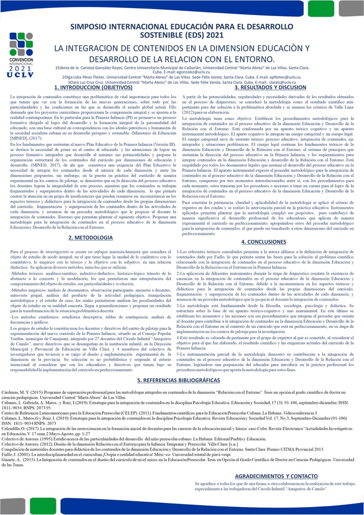 The integration of contents in the dimension Education and Development of the Relationship with the Environment