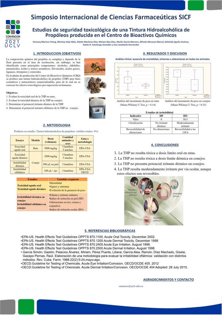 Estudios de seguridad toxicológica de la Tintura Hidroalcohólica de Propóleos producida en el Centro de Bioactivos Químicos