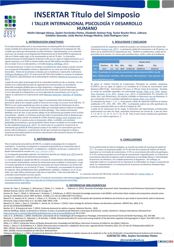 Psychometric properties of Escala de conocimiento sobre Demecia DKAS-Sp