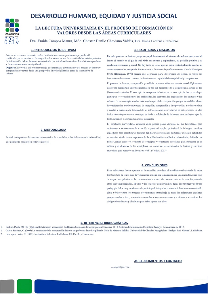 LA LECTURA UNIVERSITARIA EN EL PROCESO DE FORMACIÓN EN VALORES DESDE LAS ÁREAS CURRICULARES