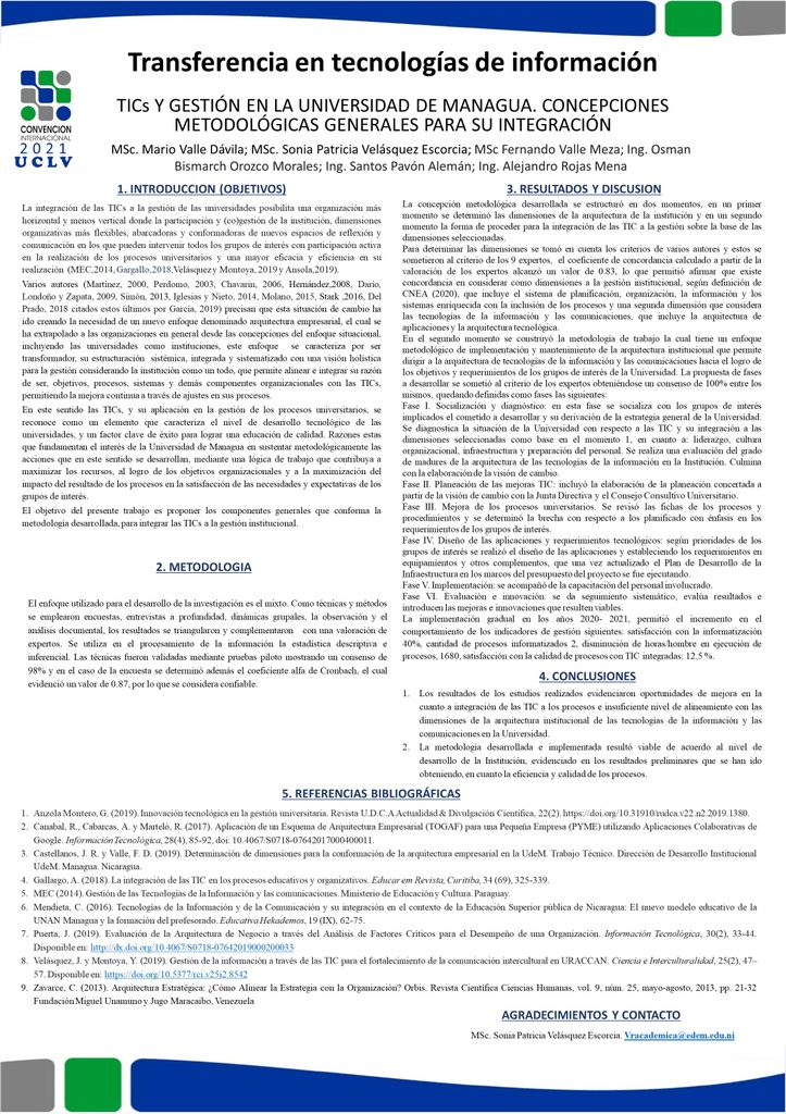 TICs y gestión en la Universidad de Managua. Concepciones metodológicas generales para su integración