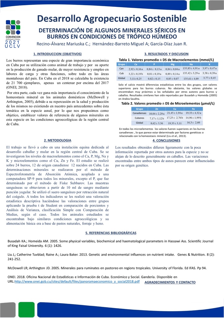 DETERMINACIÓN DE ALGUNOS MINERALES SÉRICOS EN BURROS EN CONDICIONES DE TRÓPICO HÚMEDO