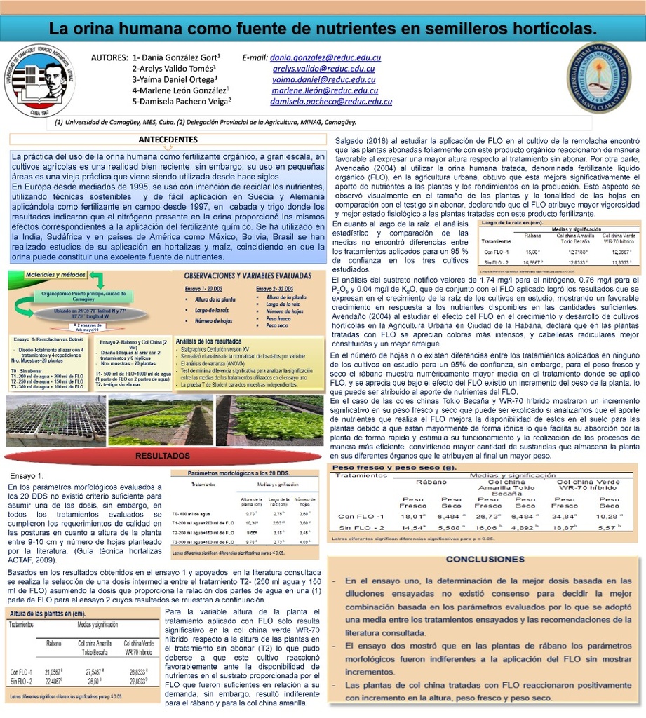 HUMAN URINE AS A SOURCE OF NUTRIENTS IN HORTICULTURAL SEEDBEDS