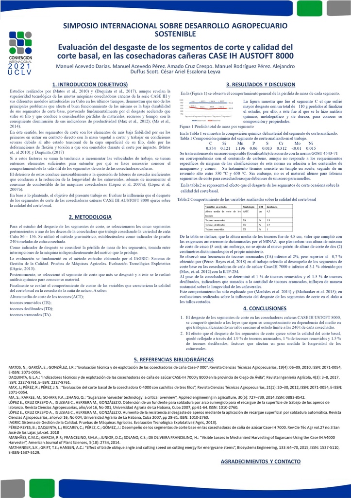 EVALUACIÓN DEL DESGASTE DE LOS SEGMENTOS DE CORTE Y CALIDAD DEL CORTE BASAL, EN LAS COSECHADORAS CAÑERAS CASE IH AUSTOFT 8000