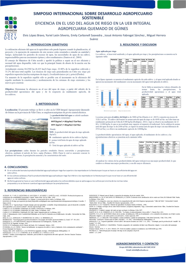 EFFICIENCY IN THE USE OF IRRIGATION WATER IN THE UEB INTEGRAL AGROPECUARIA QUEMADO DE GÜINES