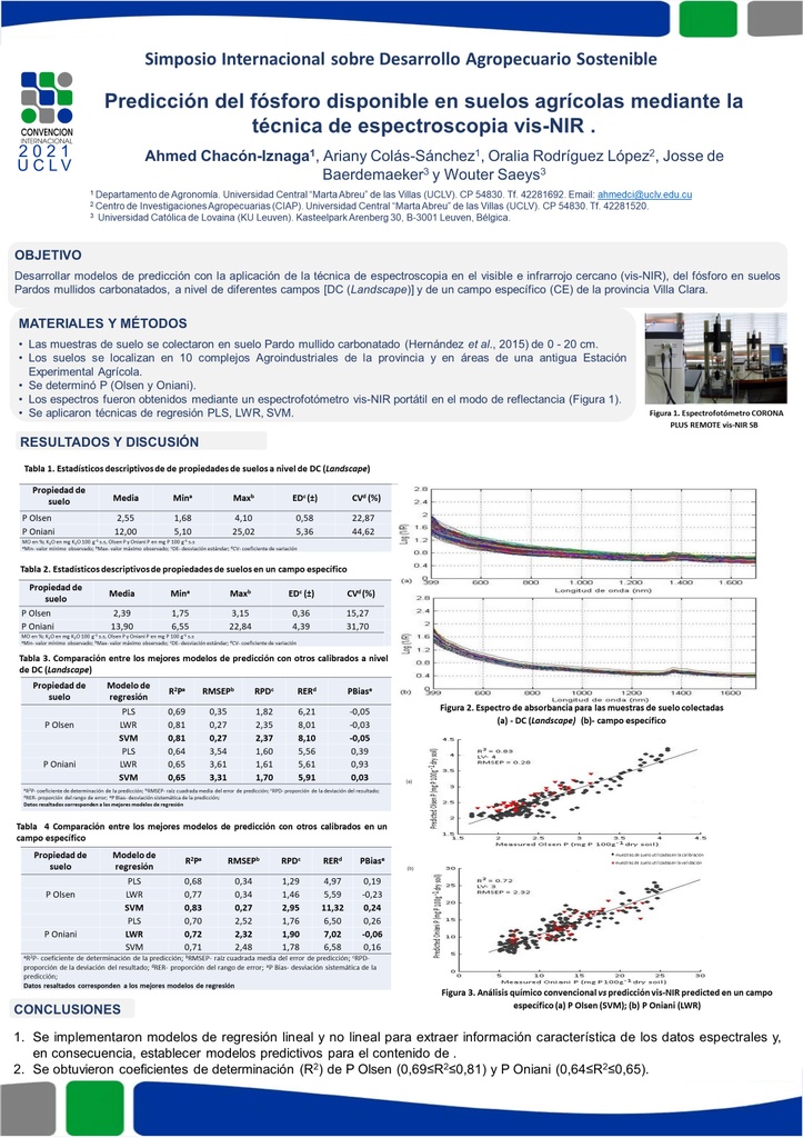 PREDICCIÓN DEL FÓSFORO DISPONIBLE EN SUELOS AGRÍCOLAS MEDIANTE LA TÉCNICA DE ESPECTROSCOPIA VIS-NIR