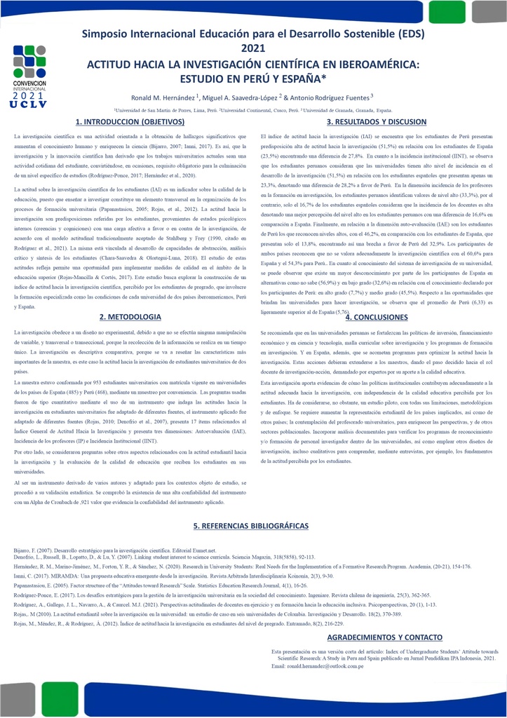 Actitud hacia la investigación científica en Iberoamérica: Estudio en Perú y España