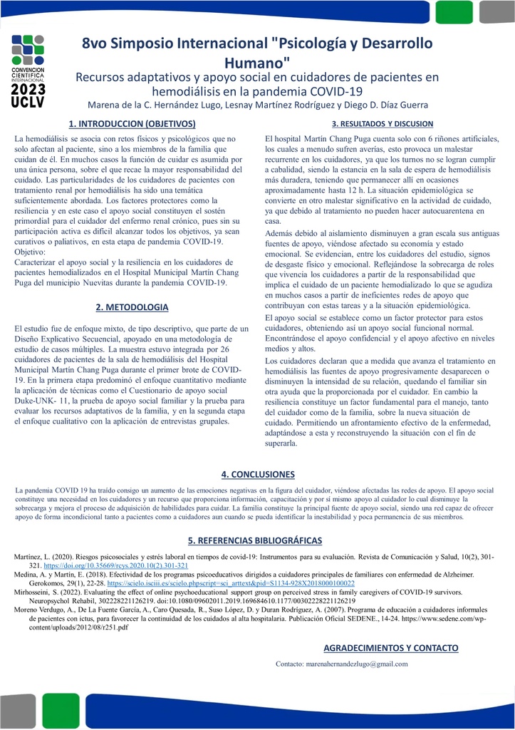 Recursos adaptativos y apoyo social en cuidadores de pacientes en hemodiálisis en la pandemia COVID-19