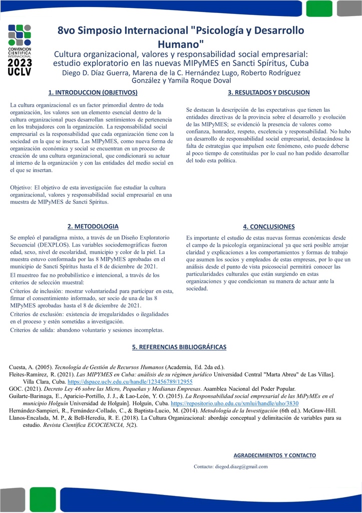 Cultura organizacional, valores y responsabilidad social empresarial: estudio exploratorio en las nuevas MIPyMES en Sancti Spíritus, Cuba