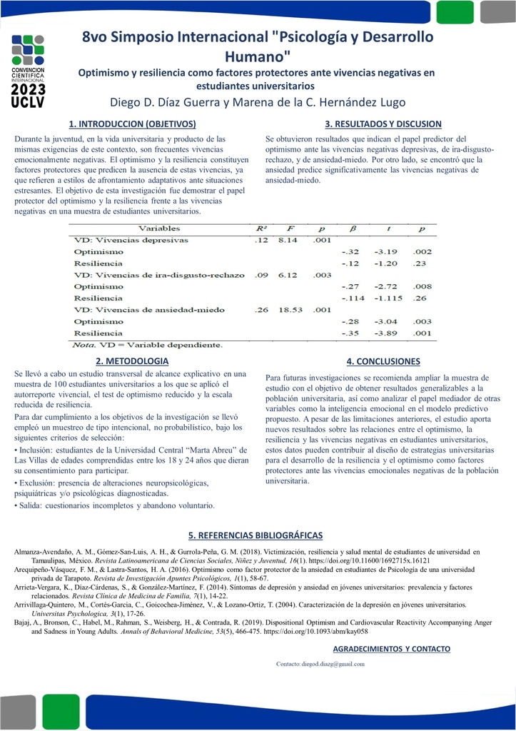 Optimismo y resiliencia como factores protectores ante vivencias negativas en estudiantes universitarios