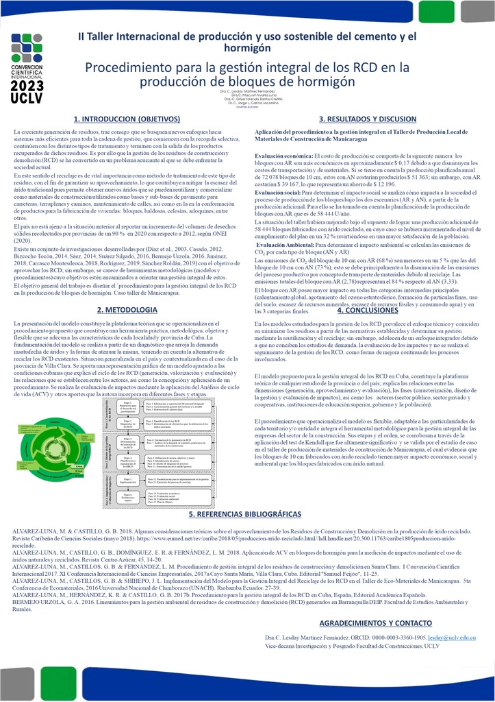 Procedure for the integrated management of CDW in the production of concrete blocks.