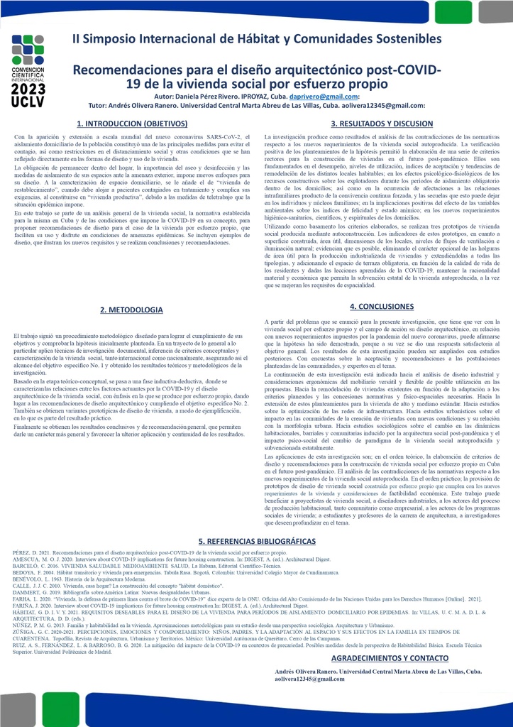 Recomendaciones para el diseño arquitectónico post-COVID-19 de la vivienda social por esfuerzo propio