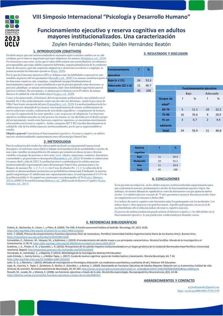 Executive functioning and cognitive reserve in institutionalized older adults. A characterization.