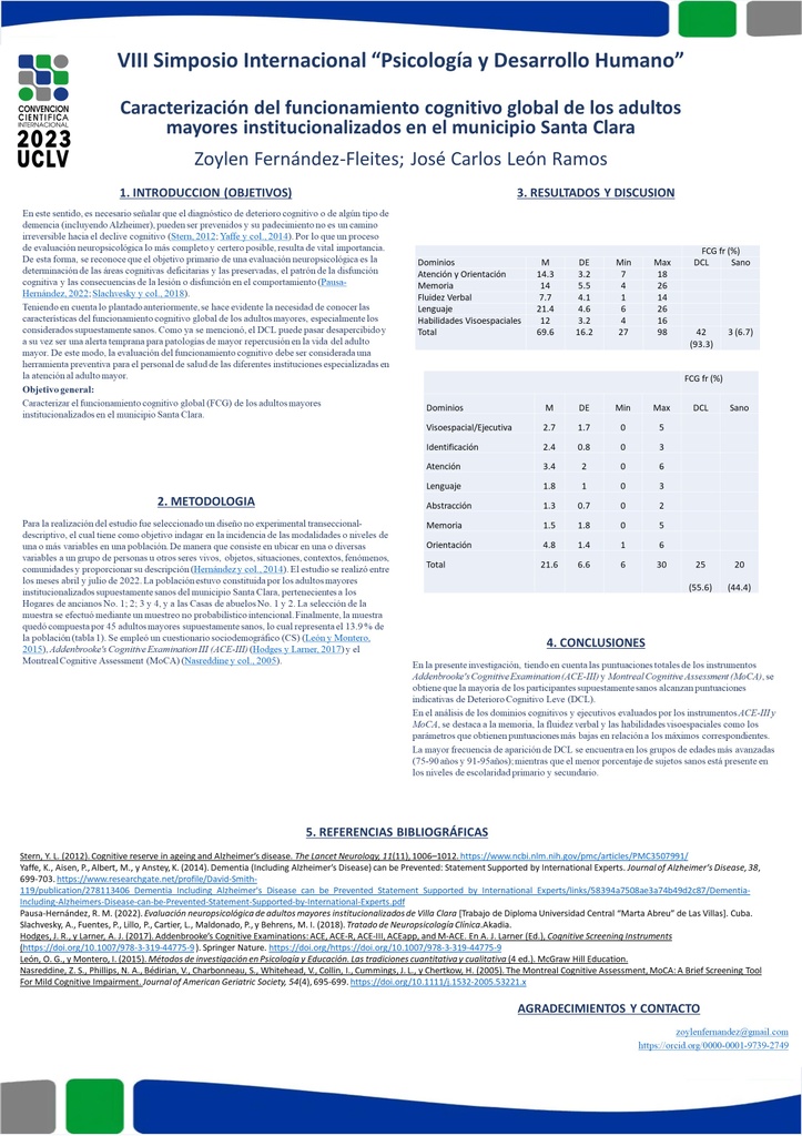 Characterization of the global cognitive functioning of institutionalized older adults in the Santa Clara municipality