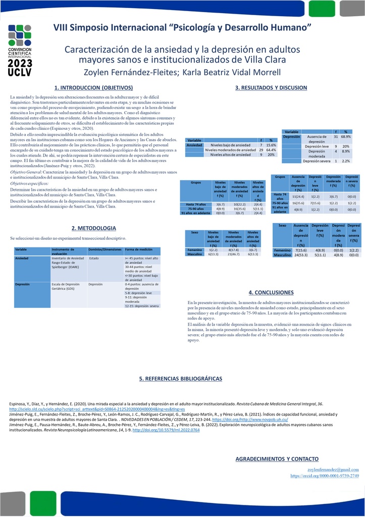 Caracterización de la ansiedad y la depresión en adultos mayores sanos e institucionalizados de Villa Clara