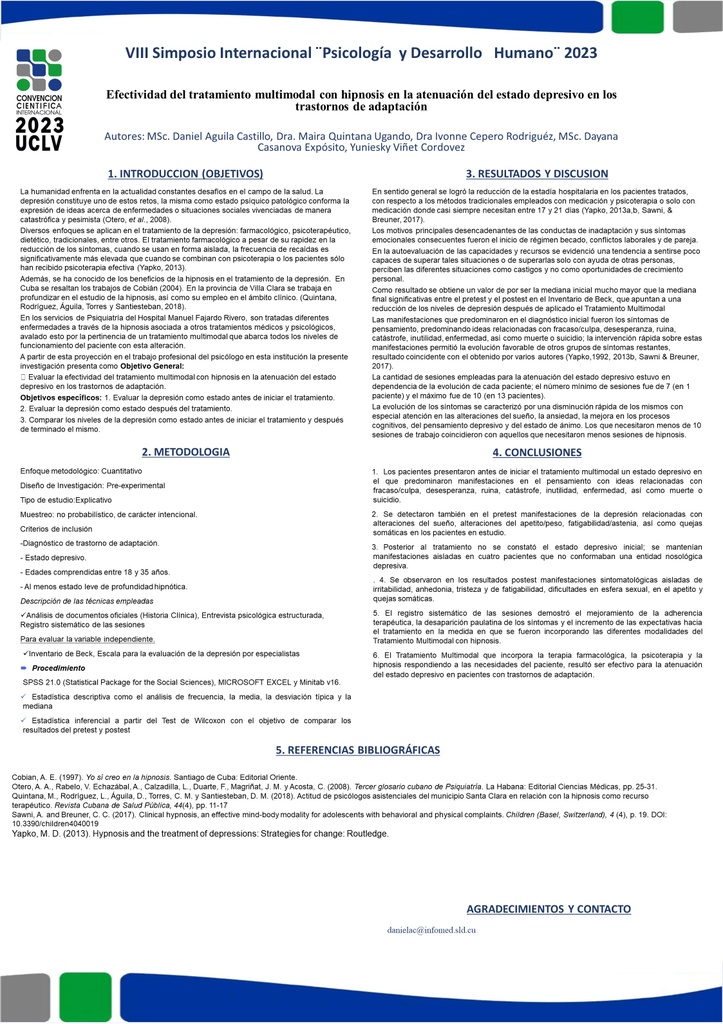 Tratamiento multimodal con hipnosis en el estado depresivo en trastornos de adaptación.