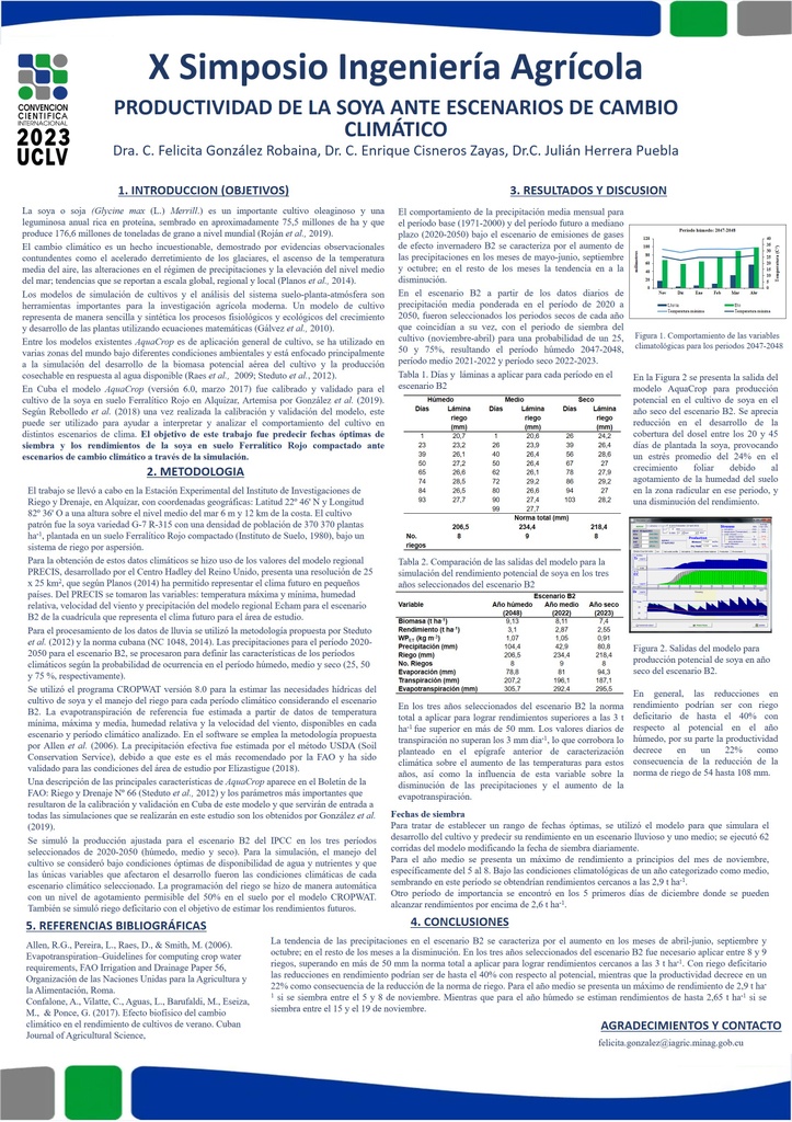 PRODUCTIVIDAD DE LA SOYA ANTE ESCENARIOS DE CAMBIO CLIMÁTICO