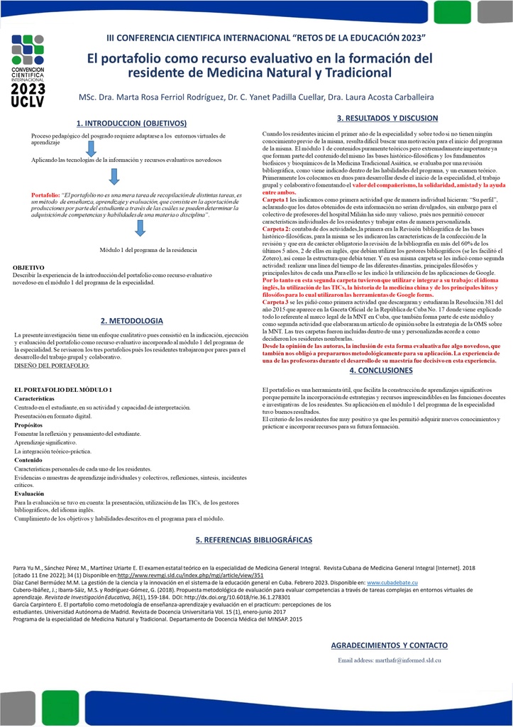 El portafolio como recurso evaluativo en la formación del residente de Medicina Natural y Tradicional