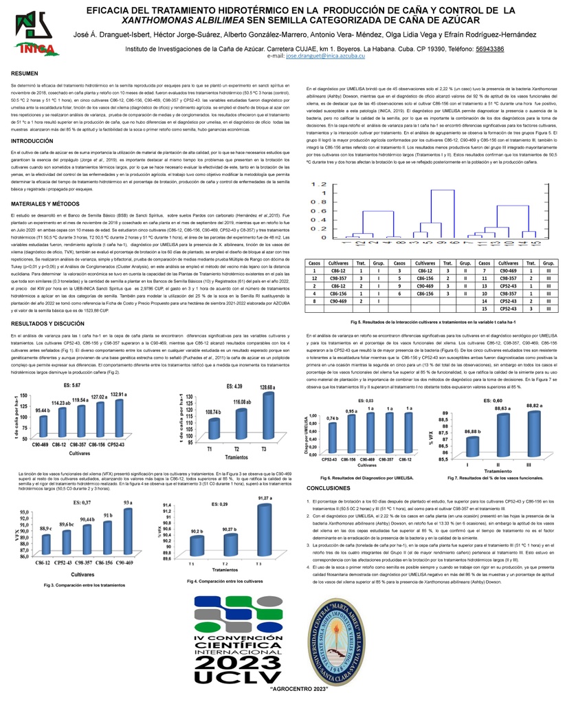 EFFICACY OF HYDROTHERMAL TREATMENT IN SUGAR CANE PRODUCTION AND CONTROL OF XANTHOMONAS ALBILINEA IN CATEGORIZED SUGAR CANE SEEDS