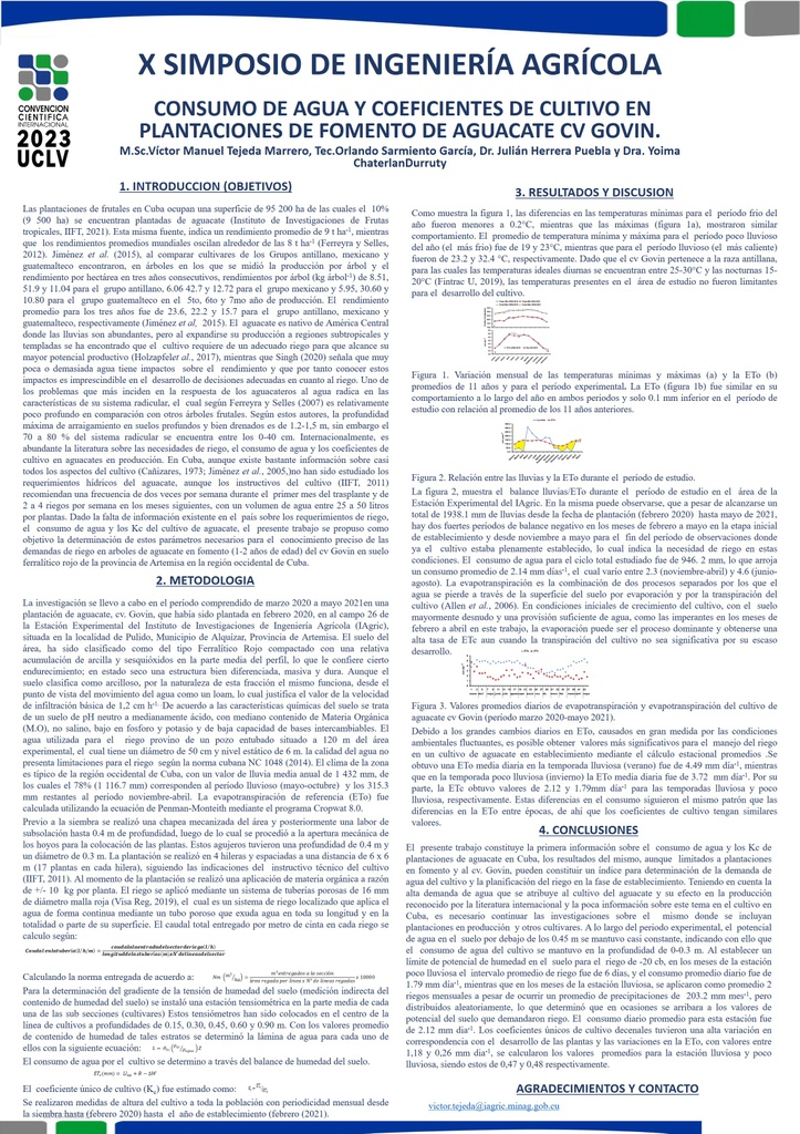 Water consuptions and crop coefficients in avocado young tress cv Govin