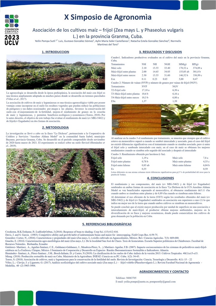 Association of the maize – bean crops (Zea mays L. and Phaseolus vulgaris L.) in the province of Granma, Cuba.