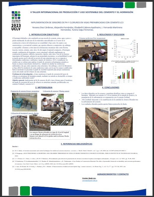 Implementación de sensores de pH y cloruros en vigas prefabricadas con cemento LC3