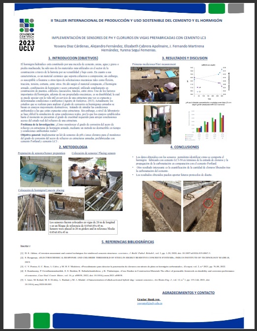 Implementation of pH and chloride sensors in precast beams with LC3 cement.