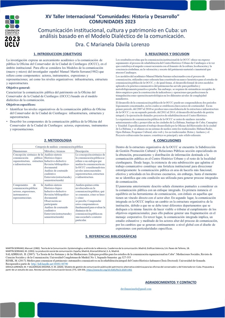 Comunicación institucional, cultura y patrimonio en Cuba: un análisis desde el Modelo Dialéctico de la comunicación.