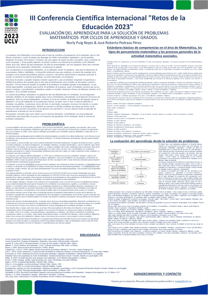 EVALUATION OF THE LEARNING FOR THE SOLUTION OF MATHEMATICAL PROBLEMS FOR CYCLES OF LEARNING AND DEGREES.