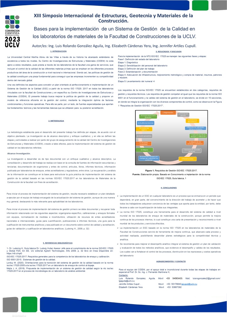 Bases para la implementación  de un sistema de gestión  de la calidad en los laboratorios de materiales de la Facultad  de Construcciones de la UCLV.